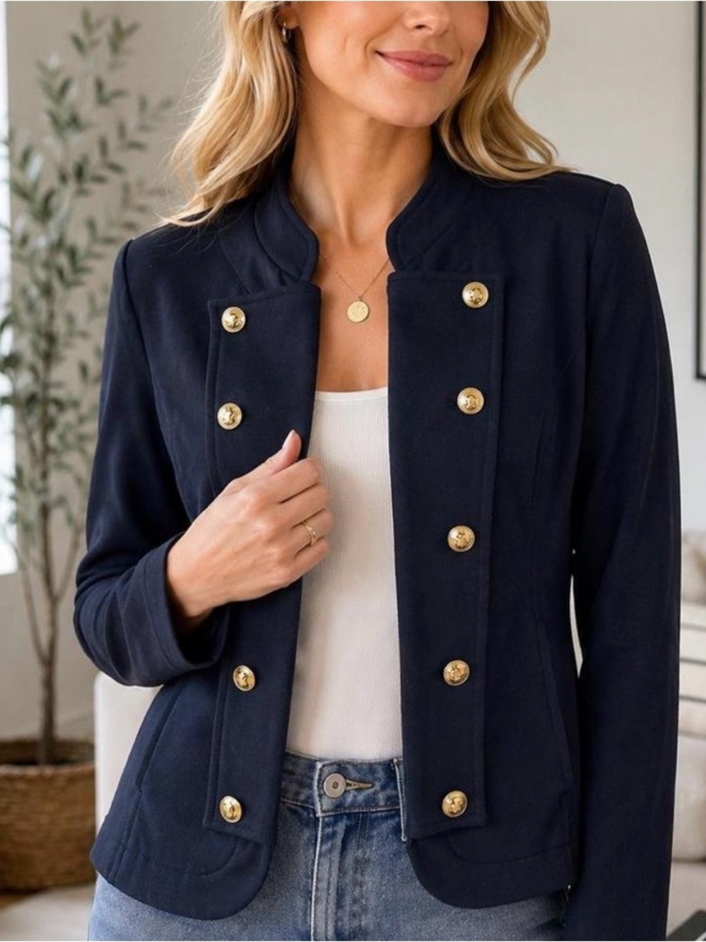 Tommy Hilfiger Navy Military-Style Blazer with Gold Buttons women’s small